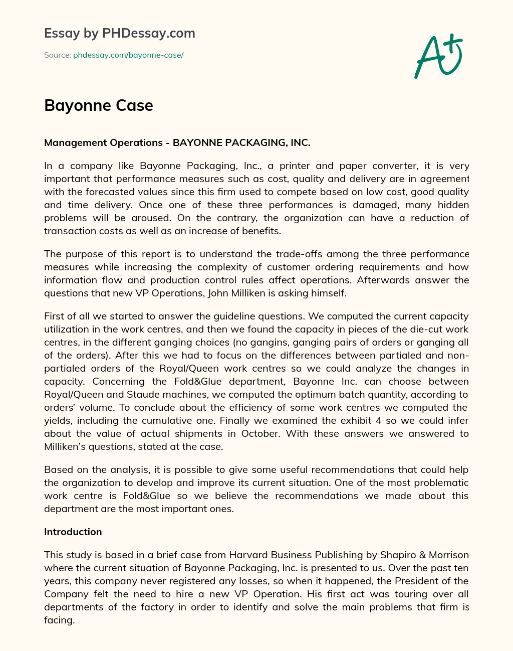 Bayonne Case essay