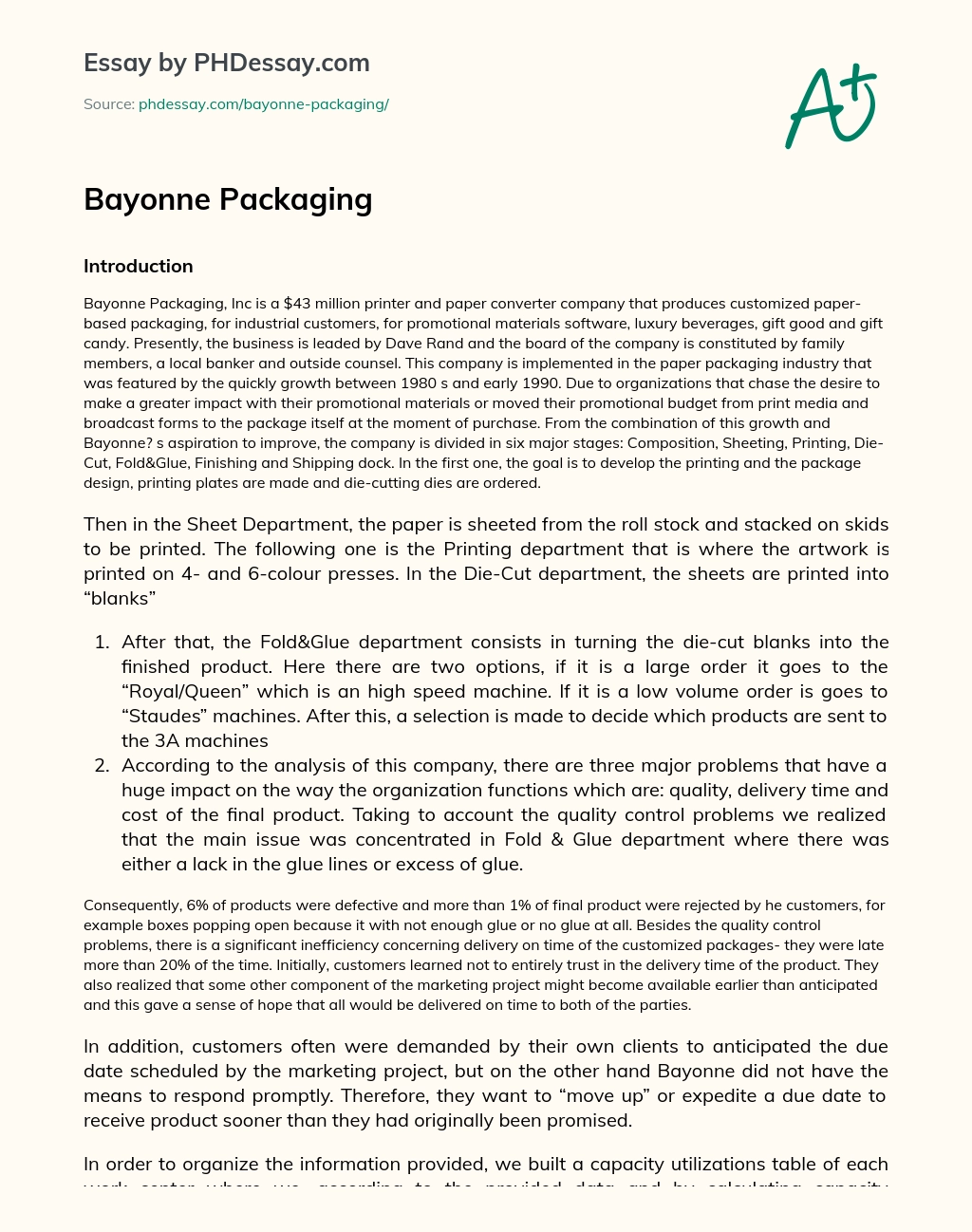 Bayonne Packaging essay