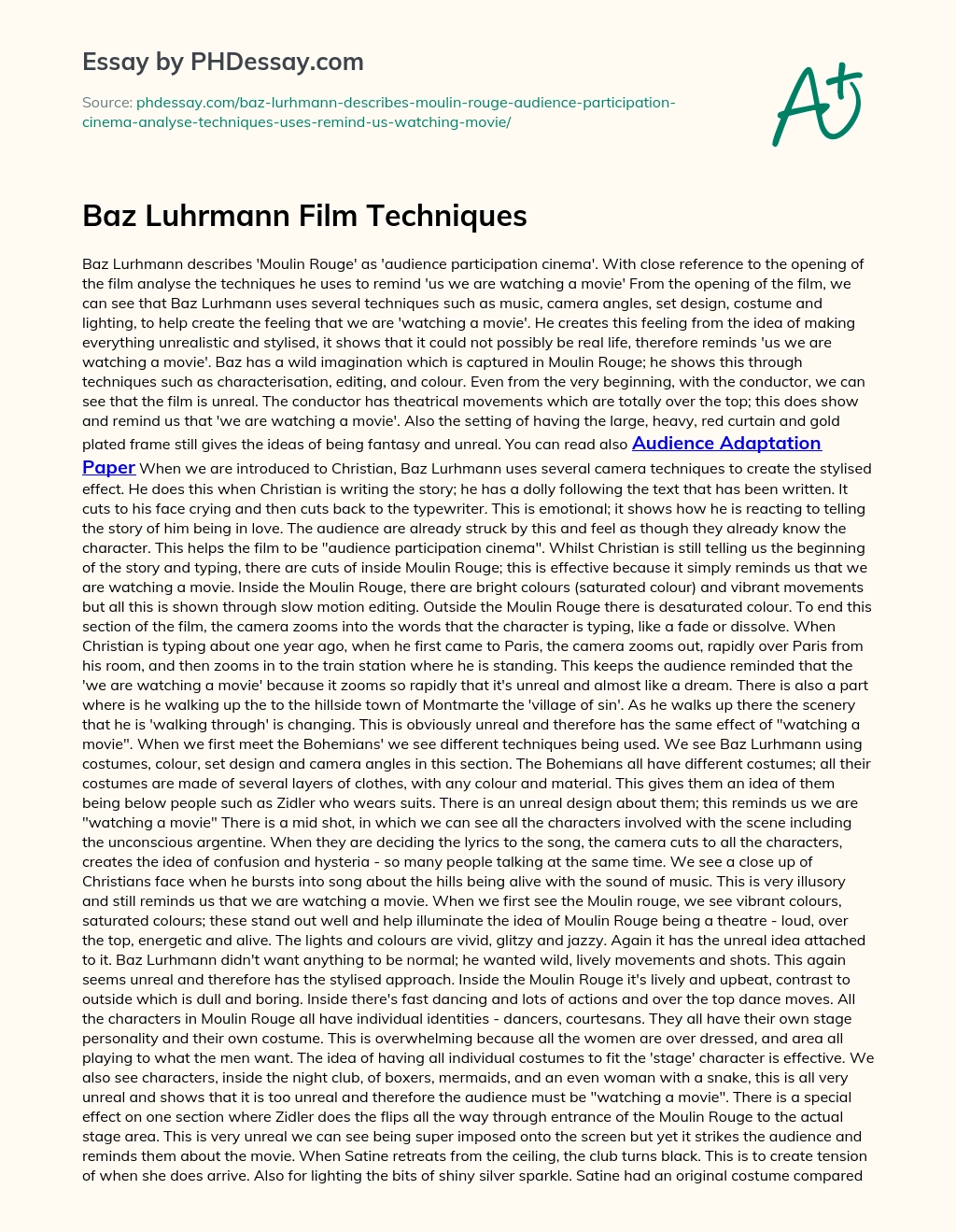 Baz Luhrmann Film Techniques essay