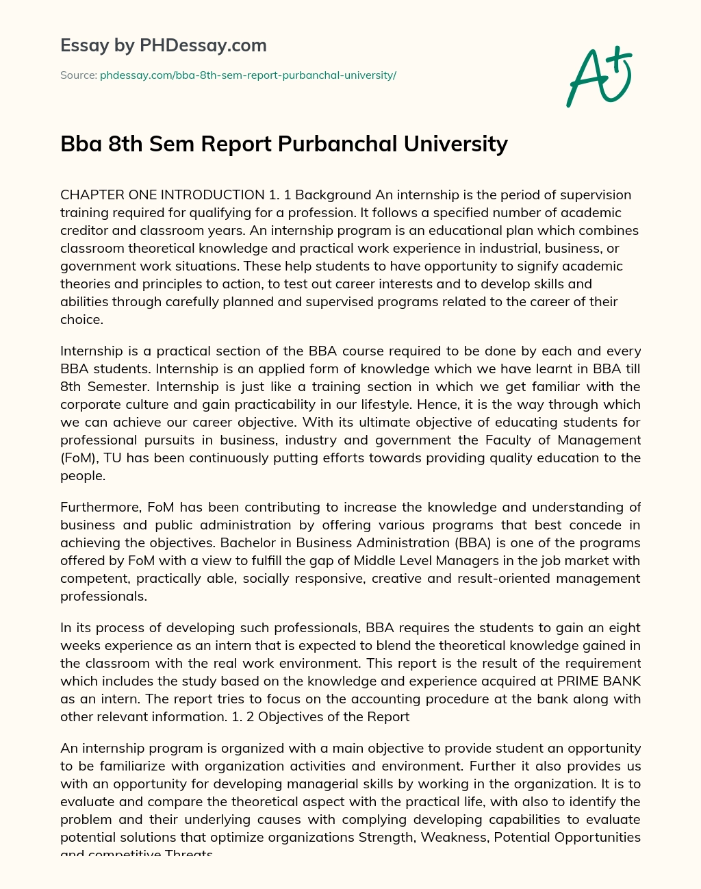 Bba 8th Sem Report Purbanchal University essay