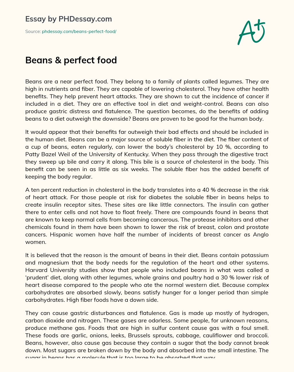 Beans & perfect food essay