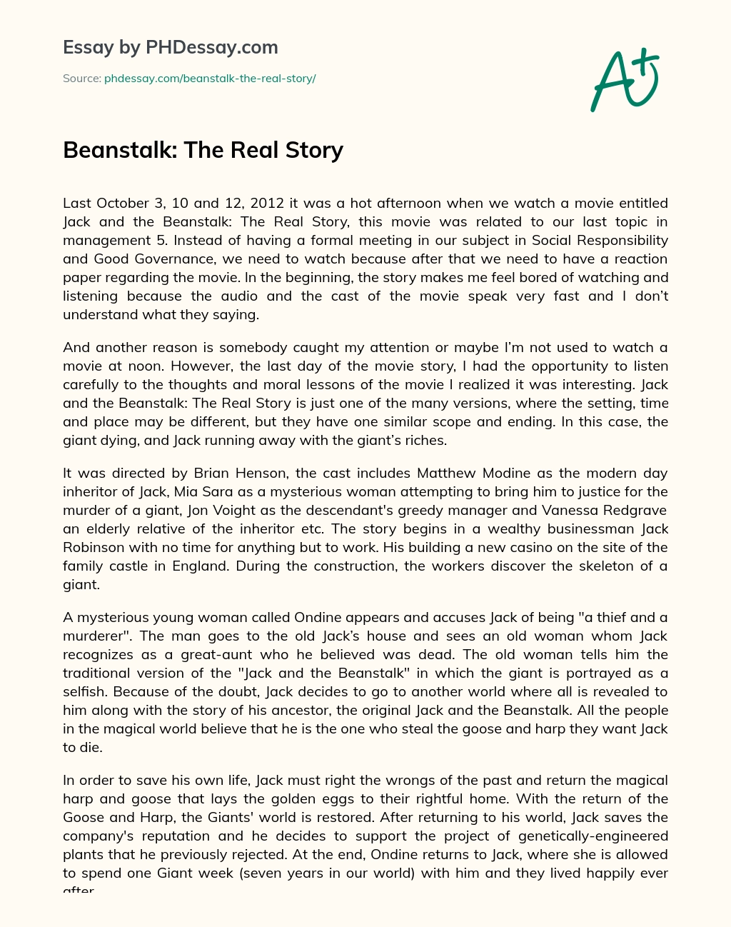 Beanstalk: The Real Story essay