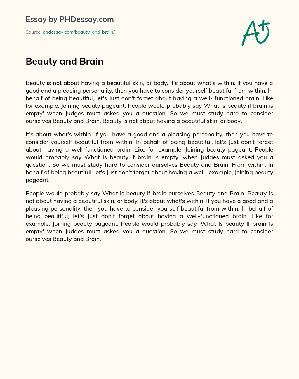 Beauty and Brain essay
