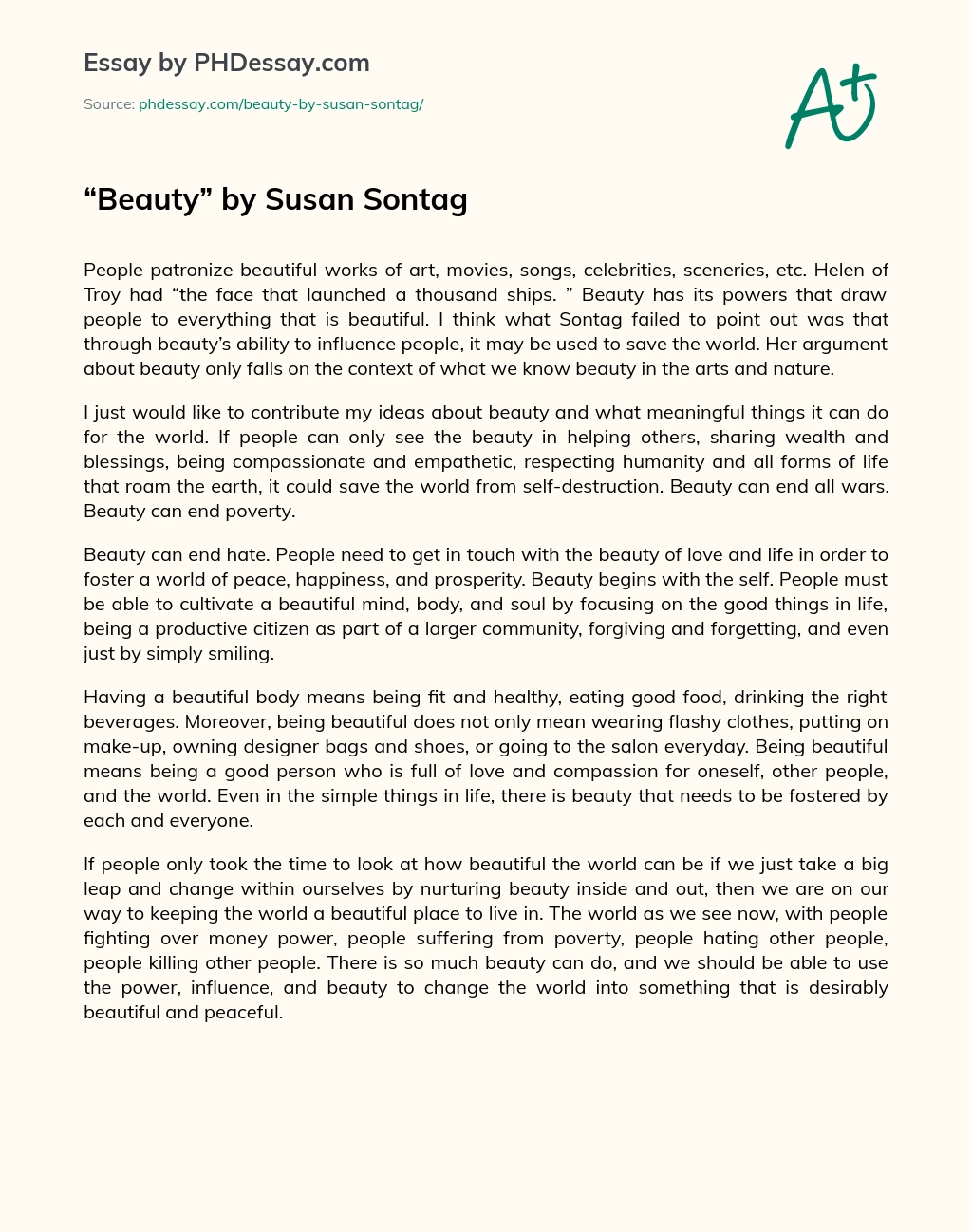 Beauty by Susan Sontag essay