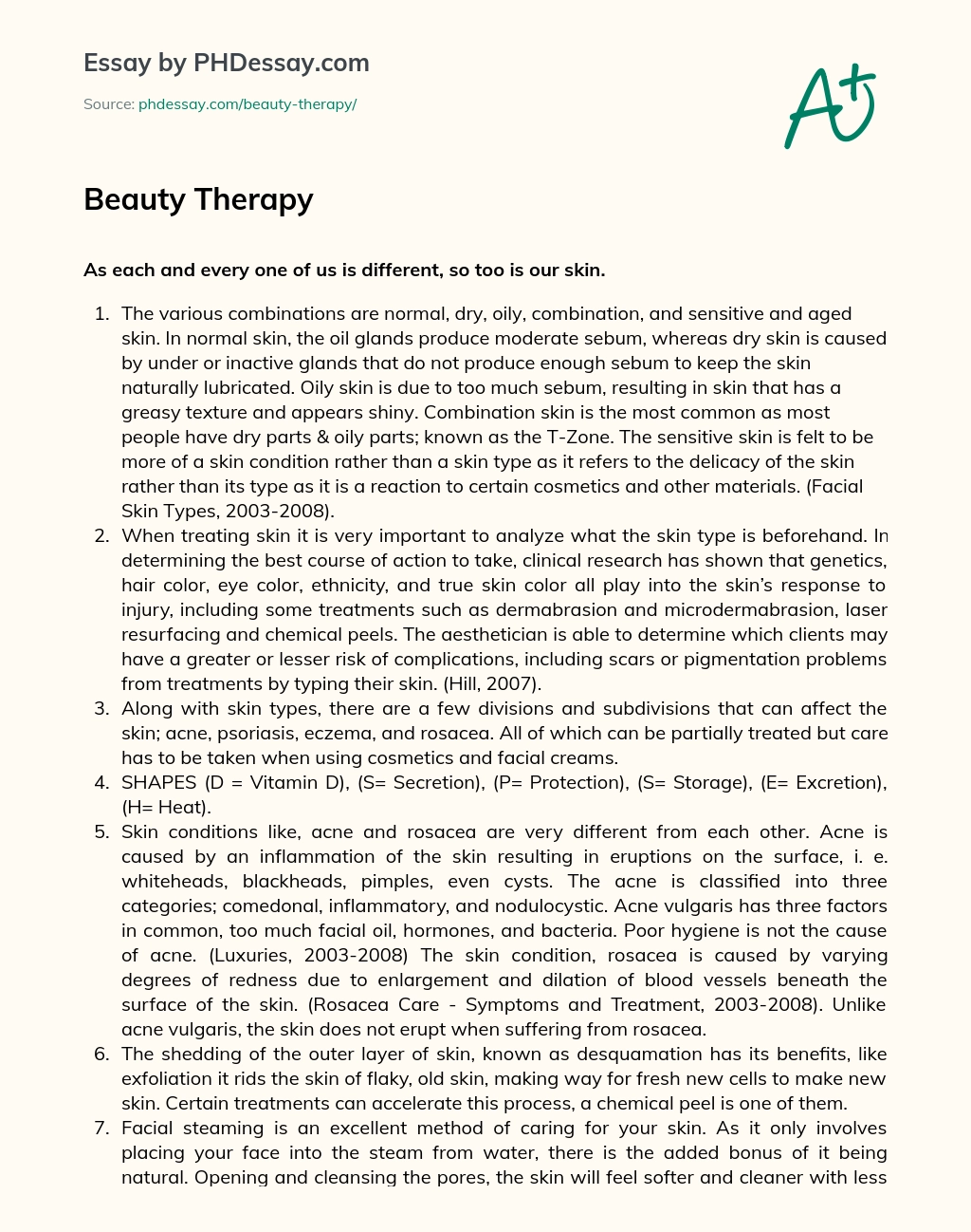 Beauty Therapy essay