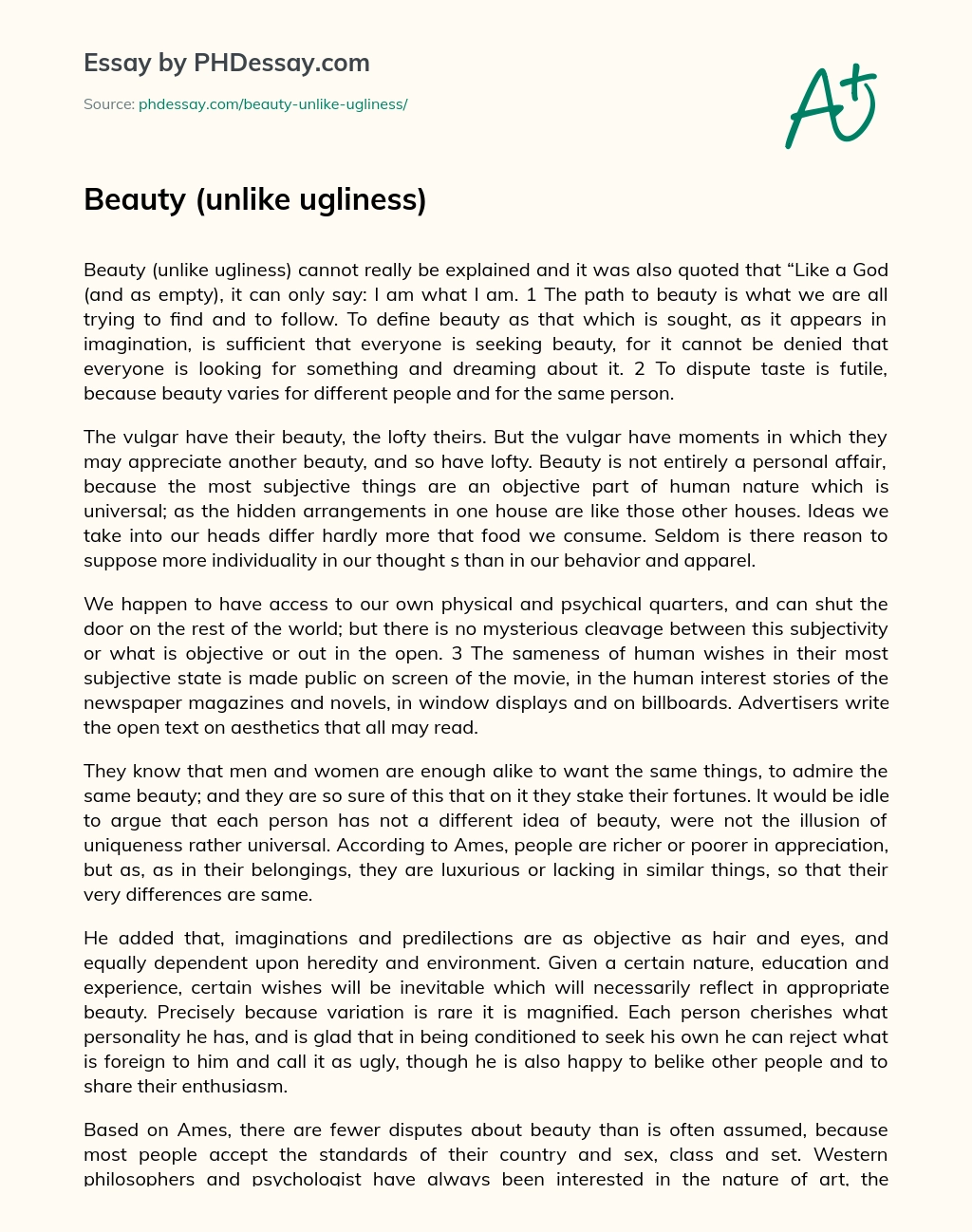 Beauty  (unlike ugliness) essay