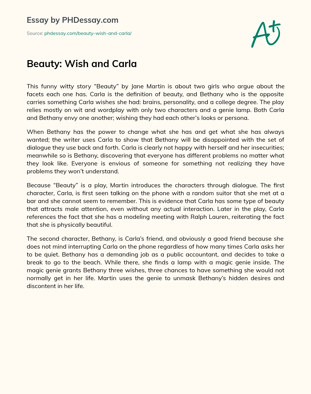 Beauty: Wish and Carla essay