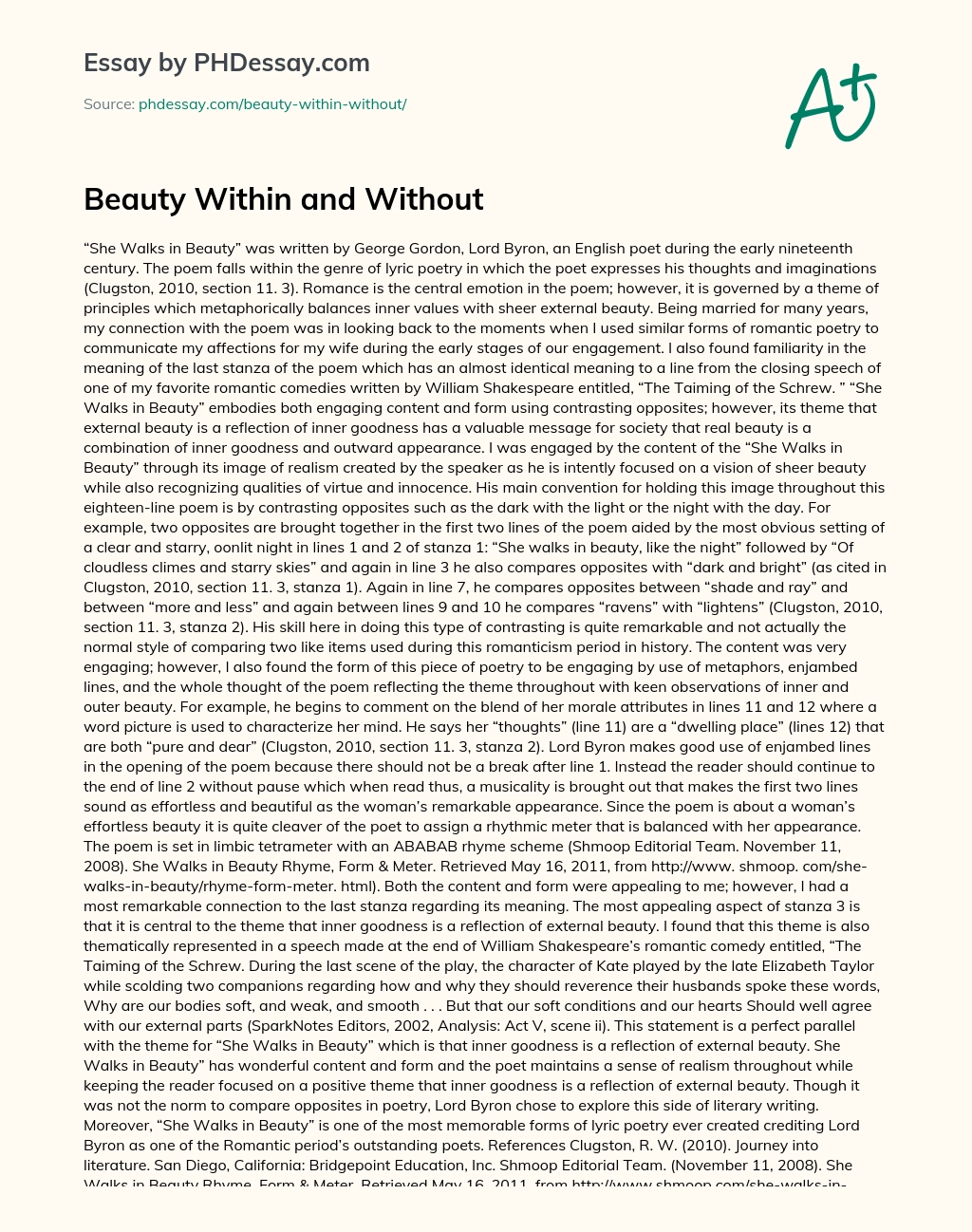 Beauty Within and Without essay