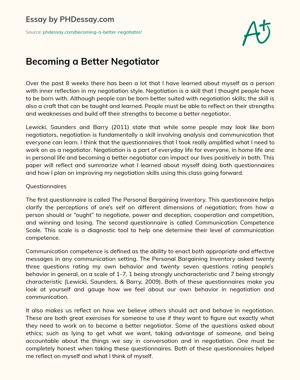 Becoming a Better Negotiator essay