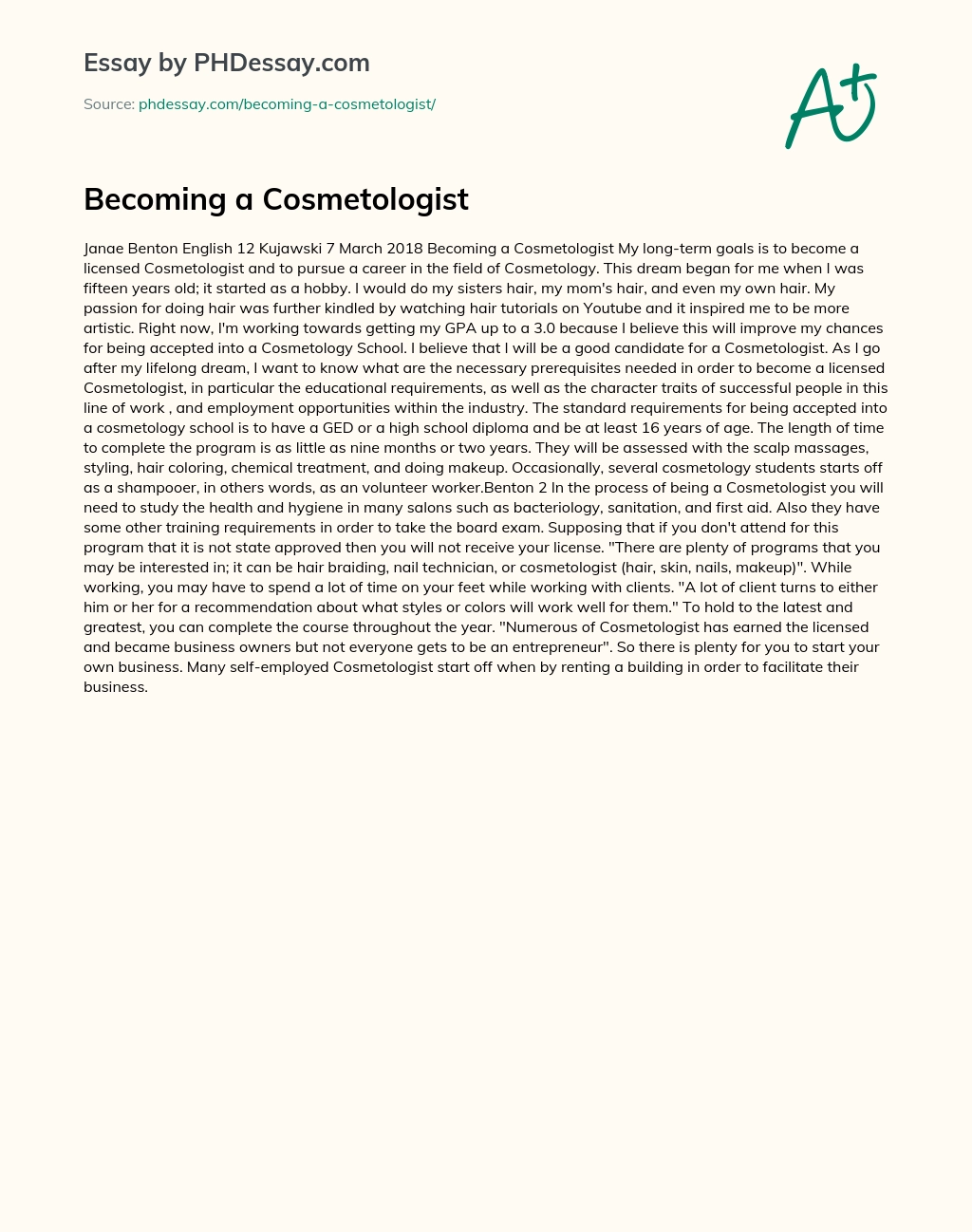 Becoming a Cosmetologist essay