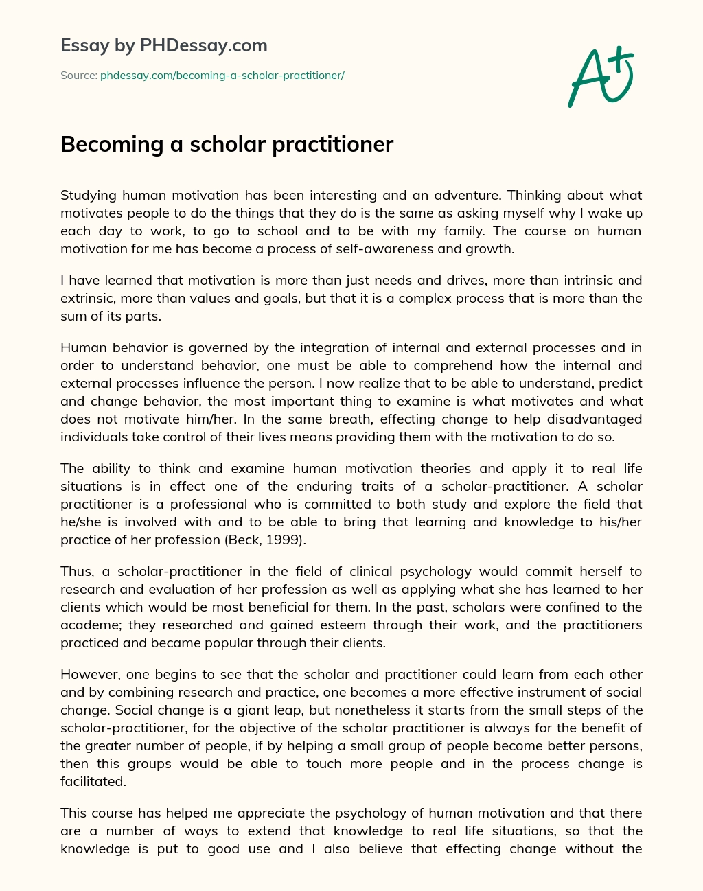 Becoming a scholar practitioner essay
