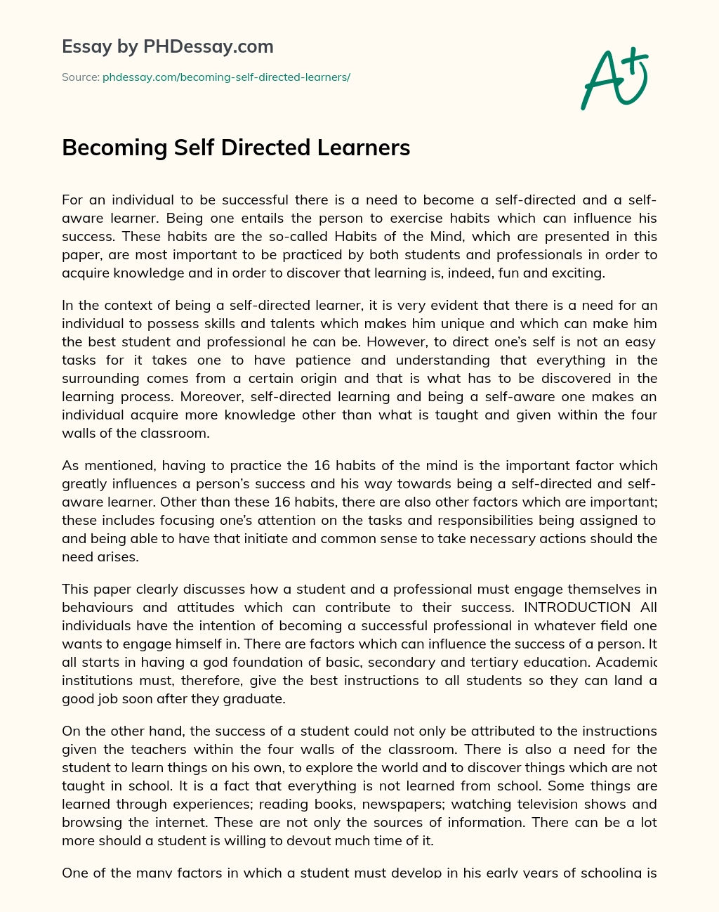 Becoming Self Directed Learners essay