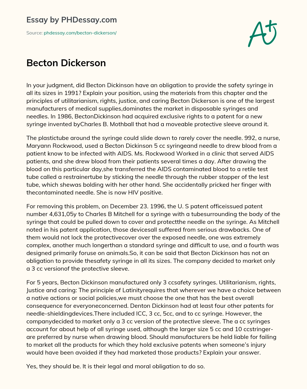 Becton Dickerson essay