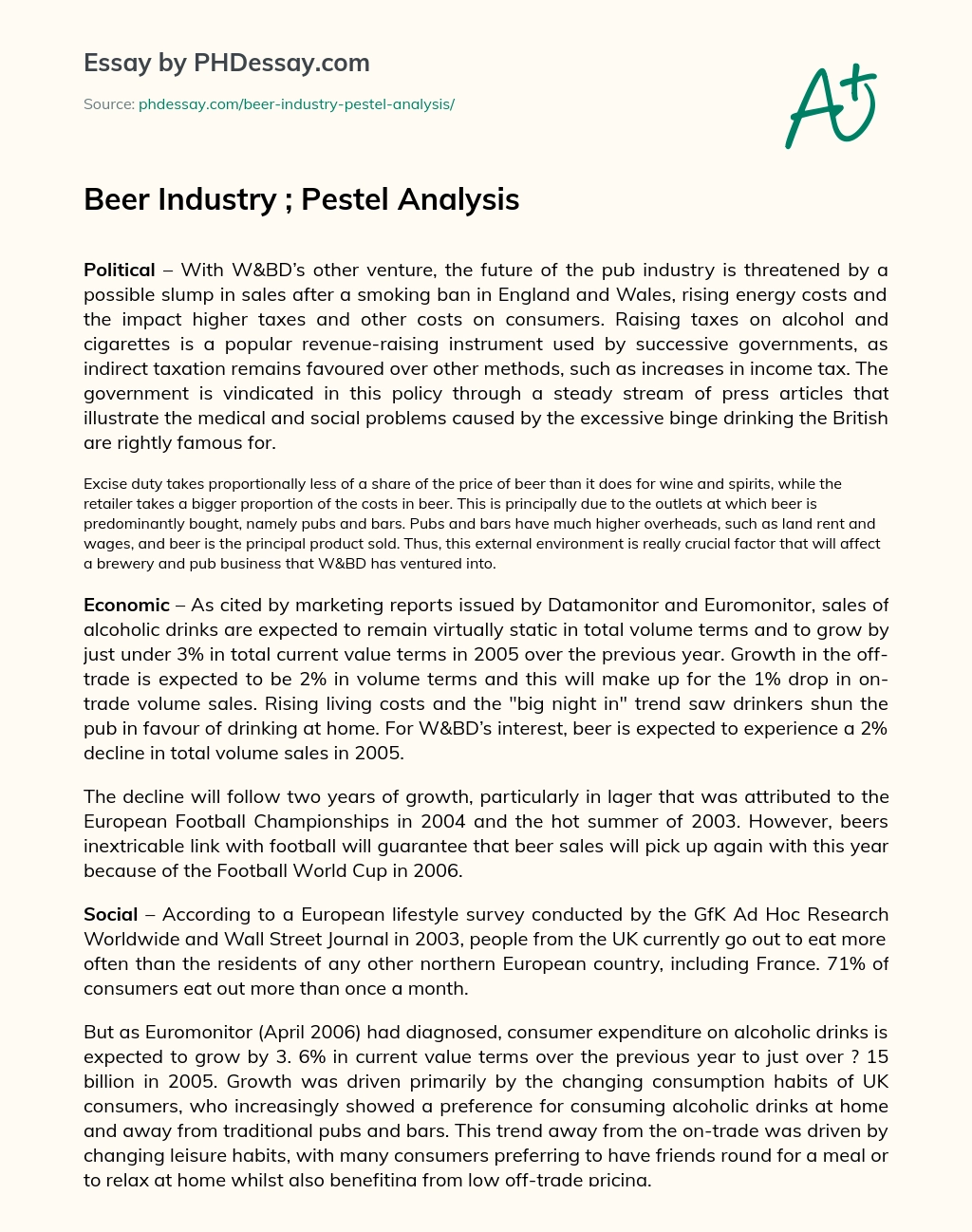 Beer Industry ; Pestel Analysis essay