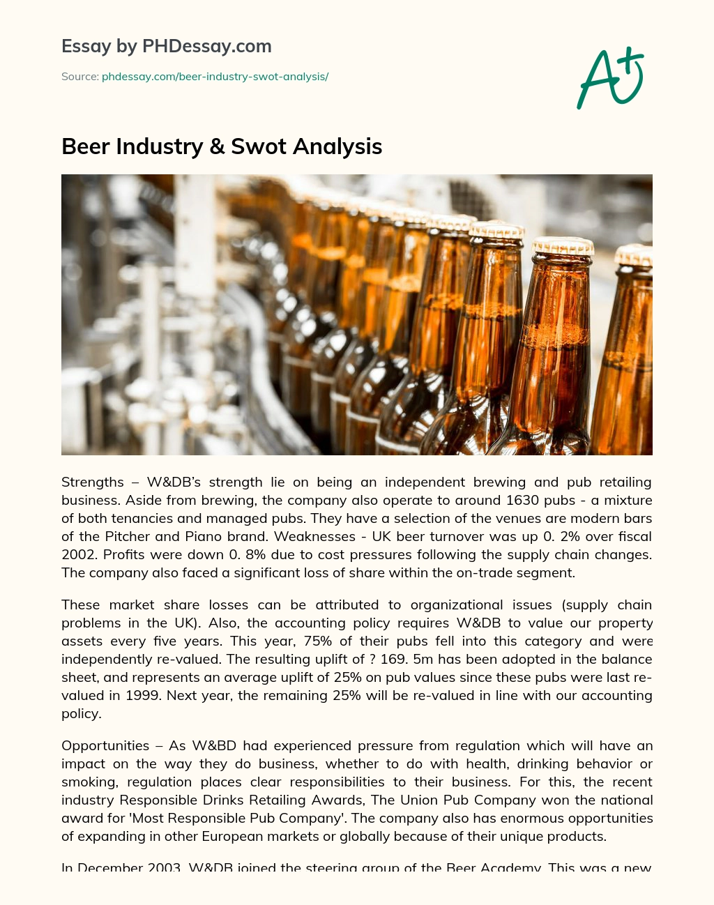 Beer Industry & Swot Analysis essay