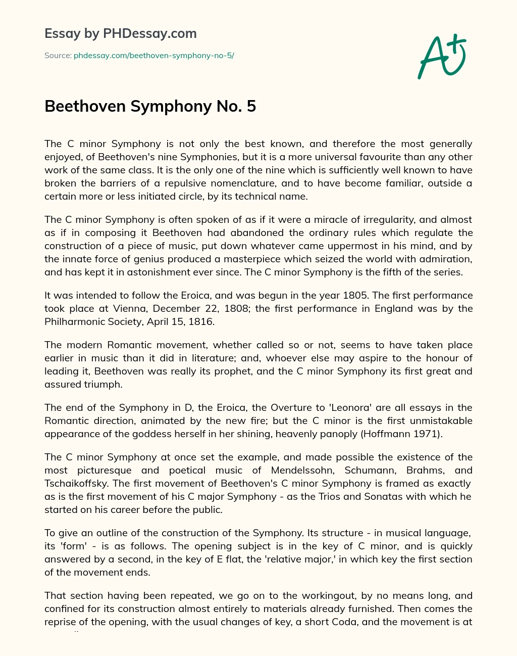 Beethoven Symphony No. 5 essay