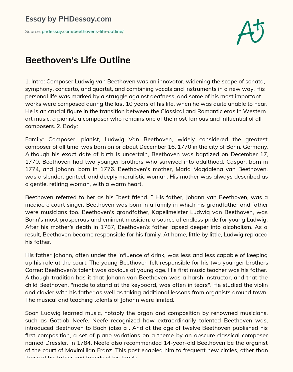 Beethoven’s Life Outline essay