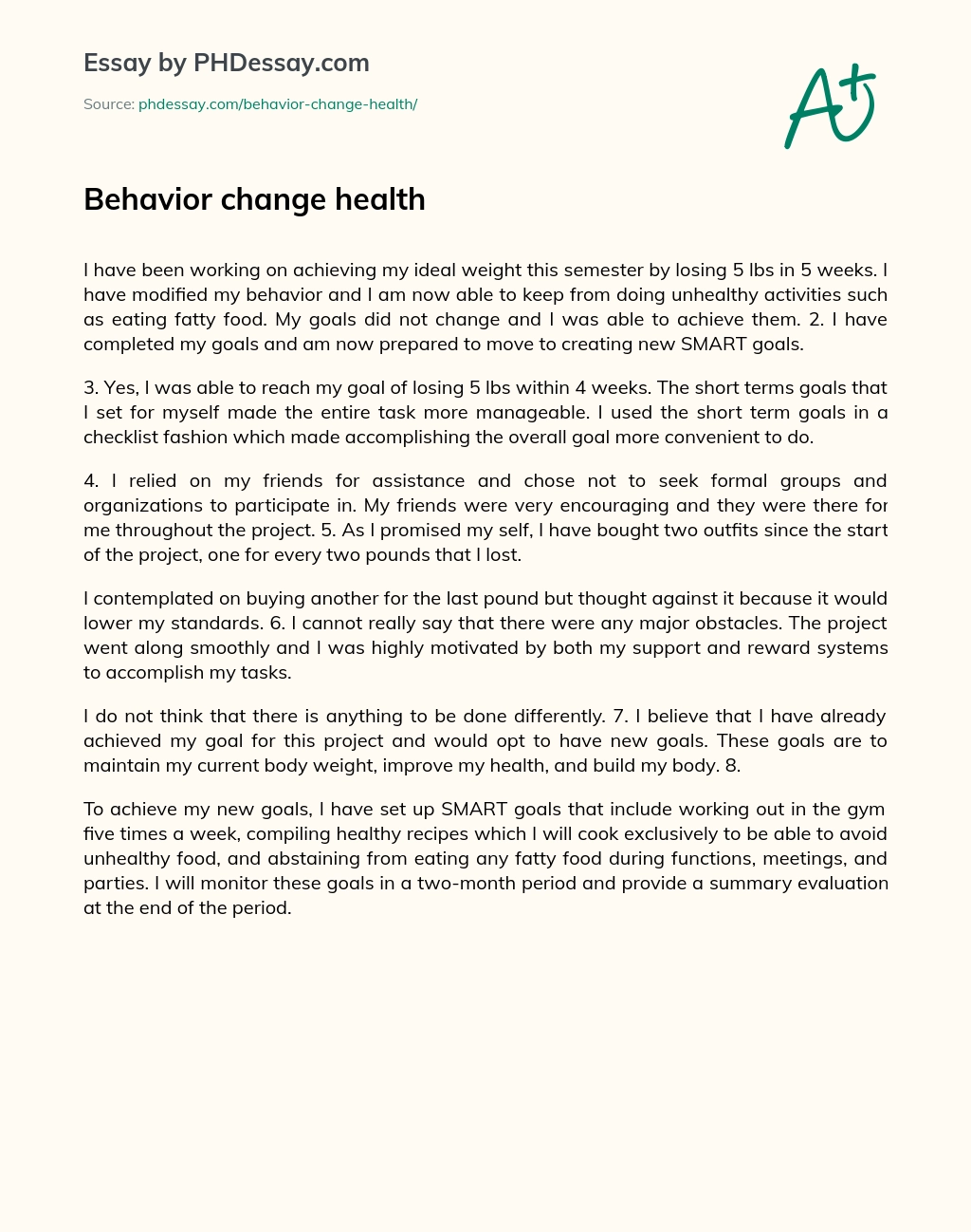Behavior change health essay