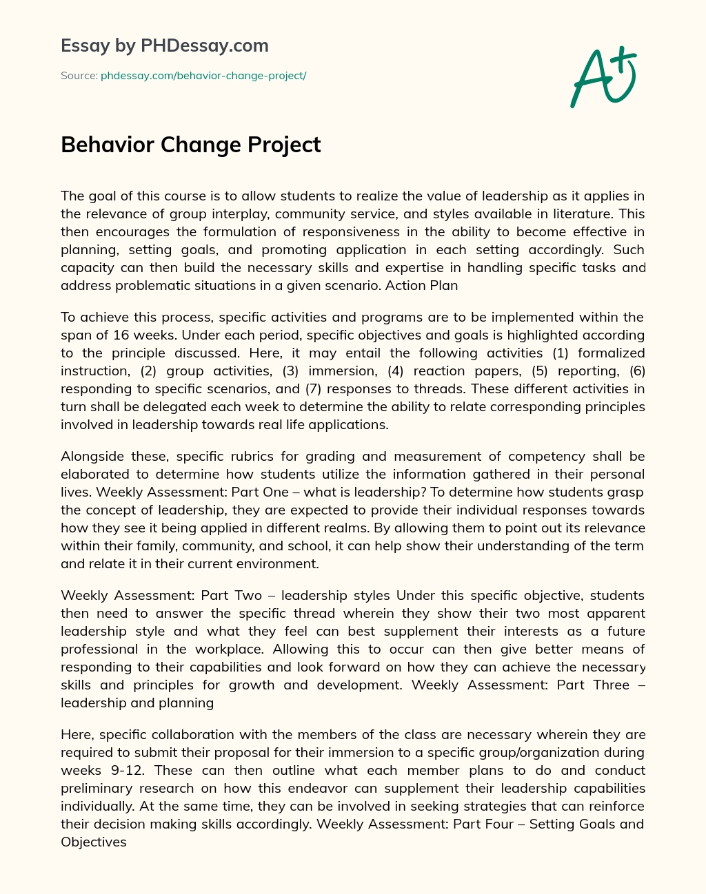 Behavior Change Project essay