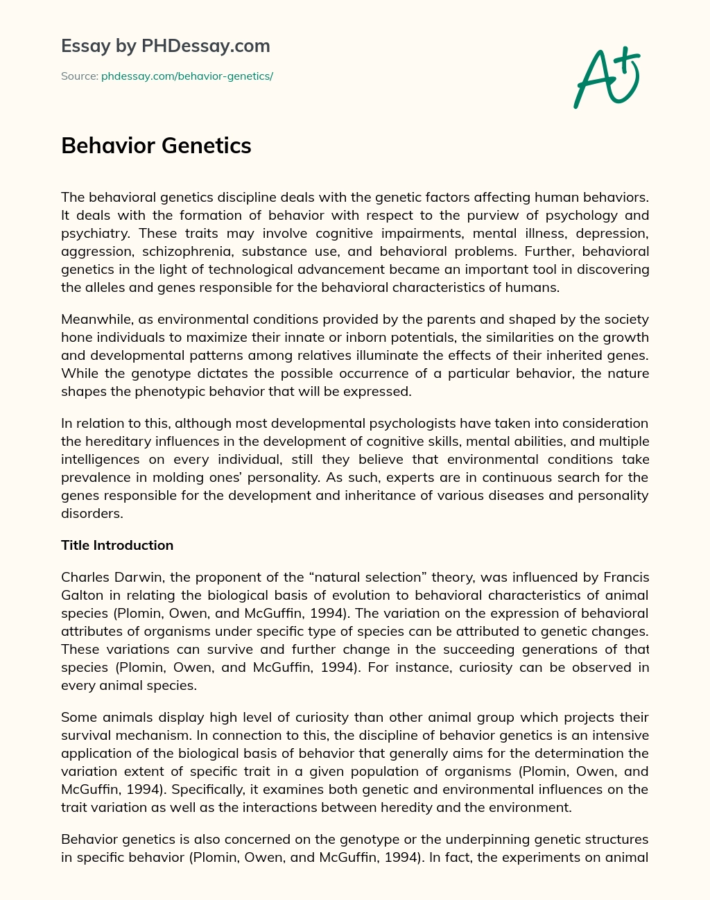 Реферат: Behavior Genetics Essay Research Paper Human Behavior