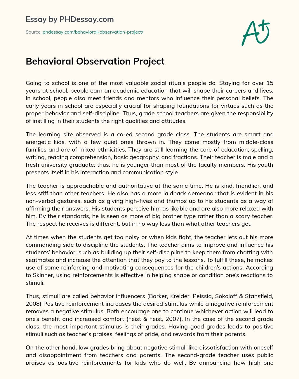 Behavioral Observation Project essay