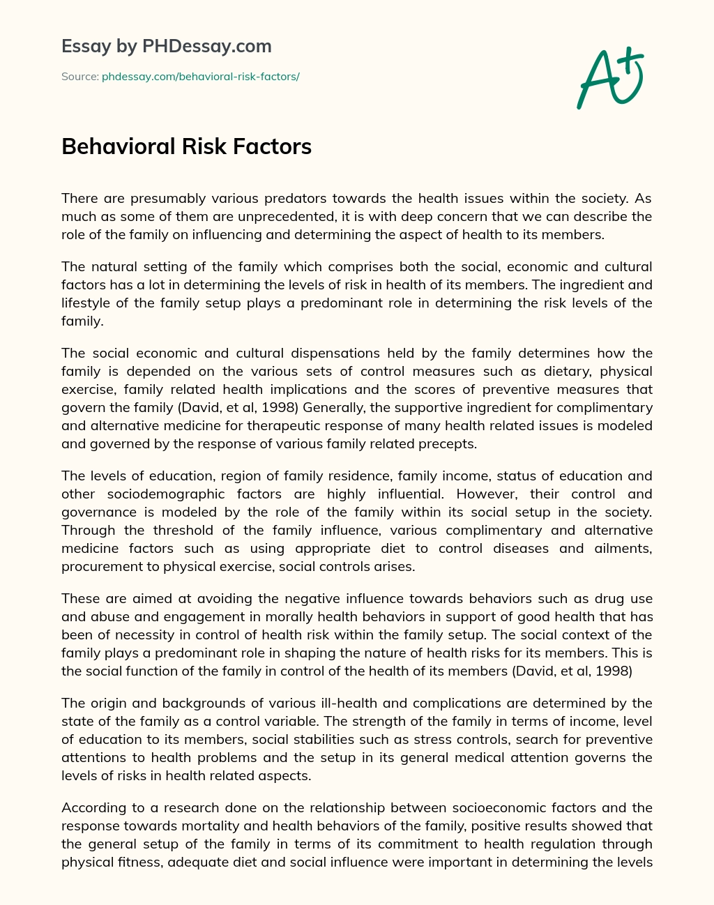project risk factors and behaviors essay