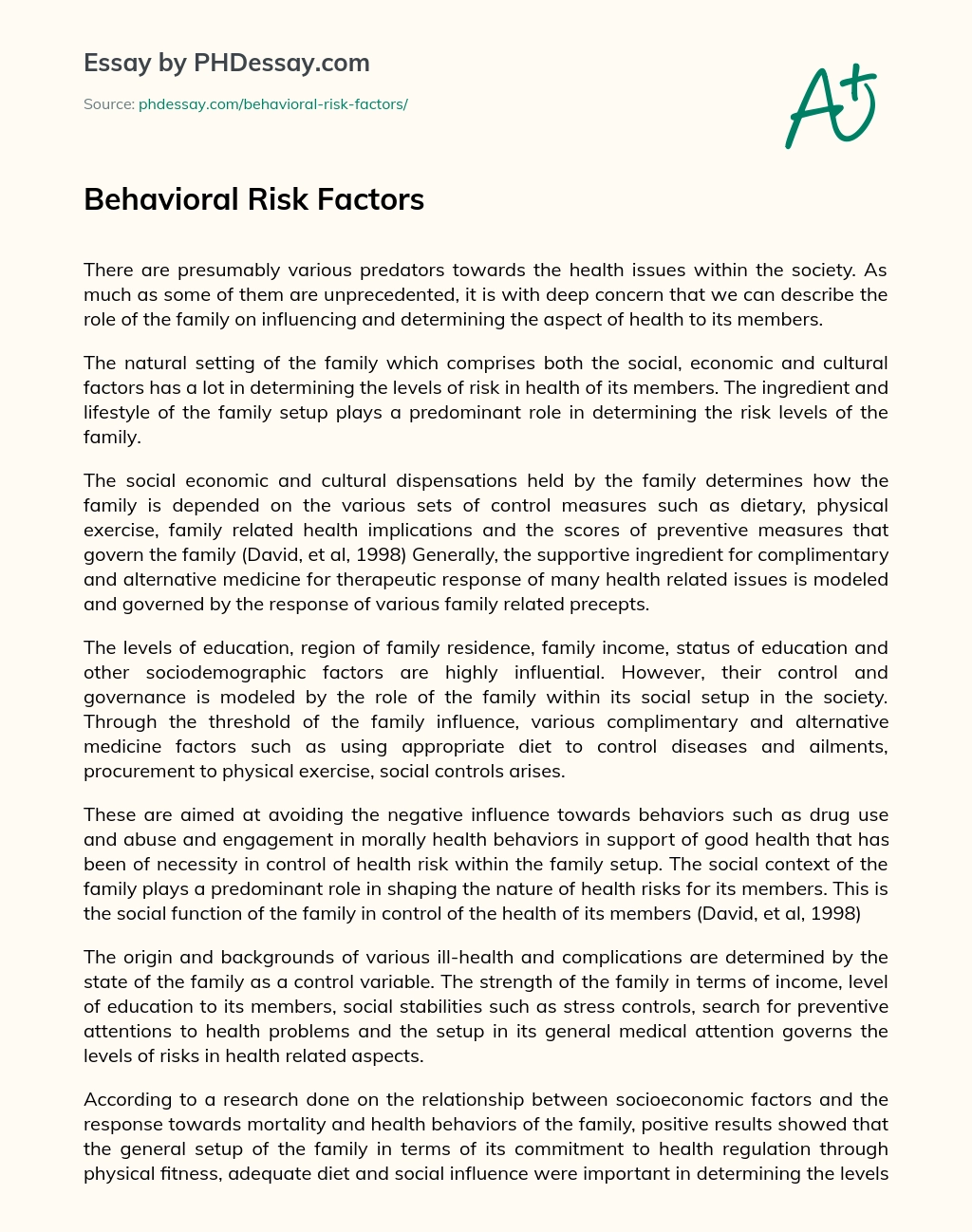 Behavioral Risk Factors Personal And Definition Essay 500 Words 