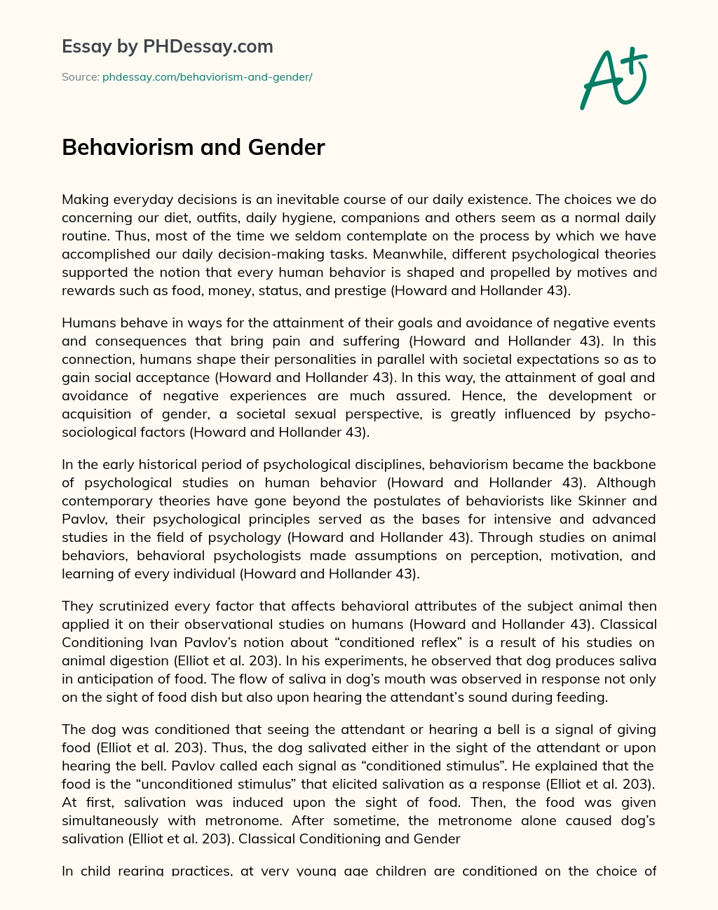 Behaviorism and Gender essay