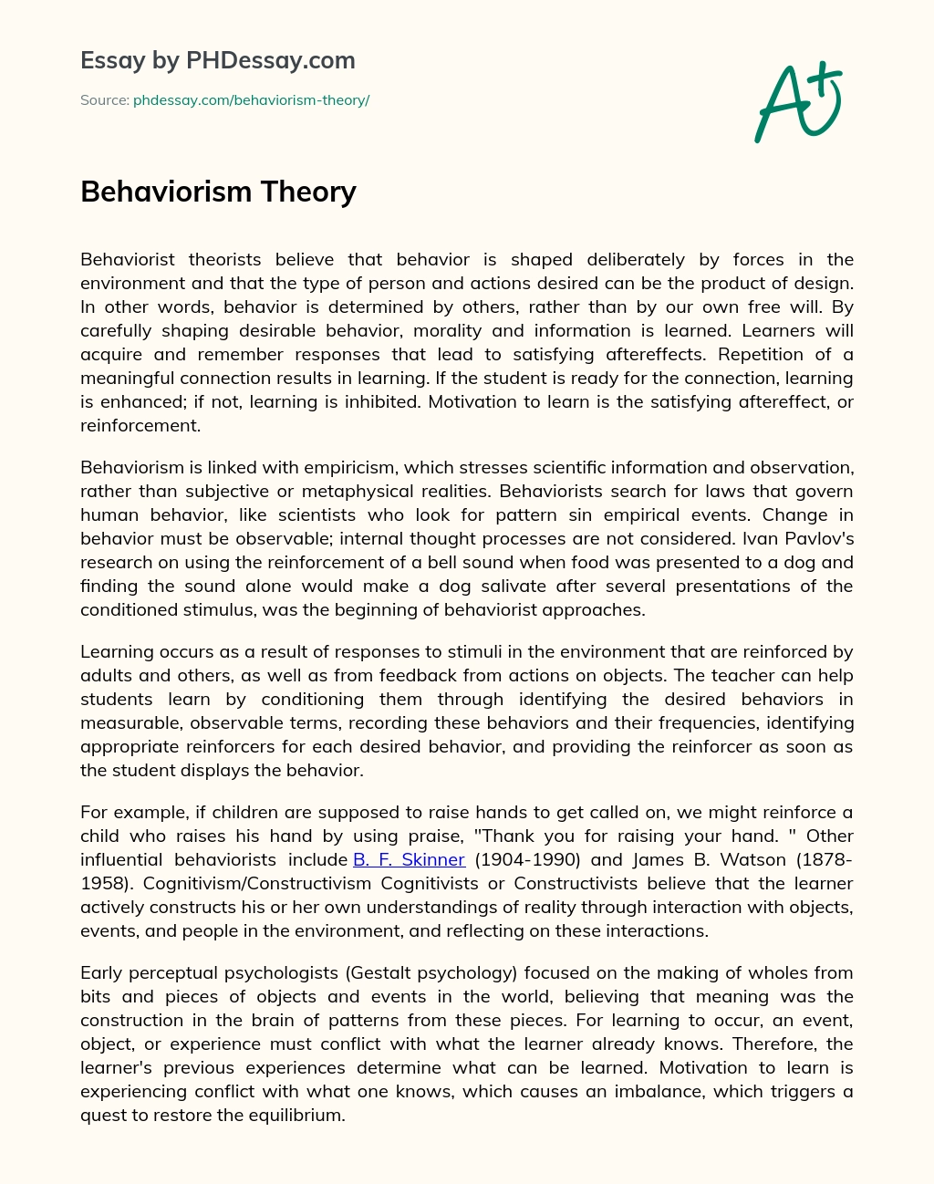 Behaviorism Theory essay