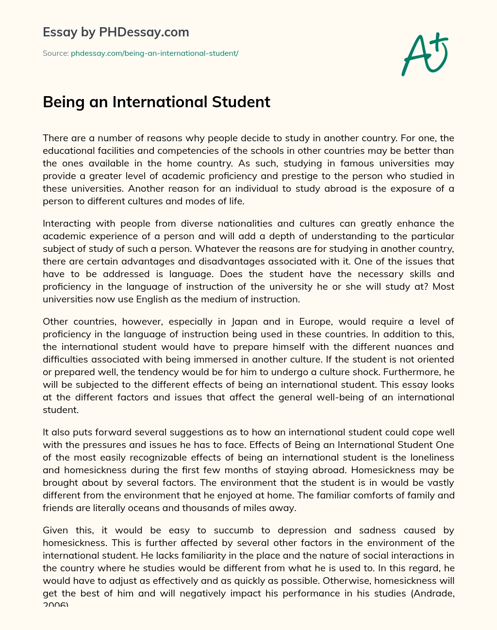 Being an International Student essay