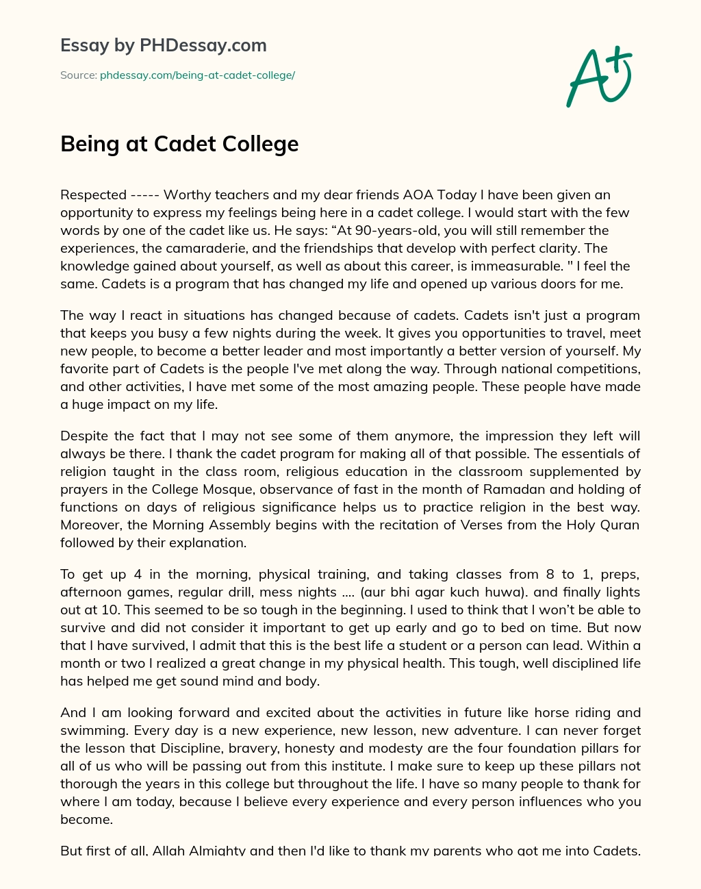 life of cadet college essay