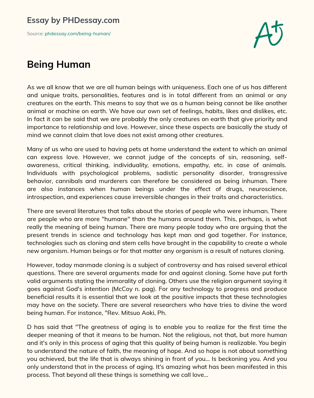 The Uniqueness of Human Beings and the Importance of Relationships and Love essay