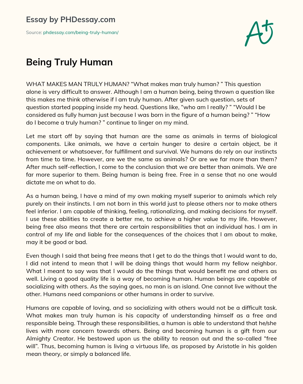 Being Truly Human essay