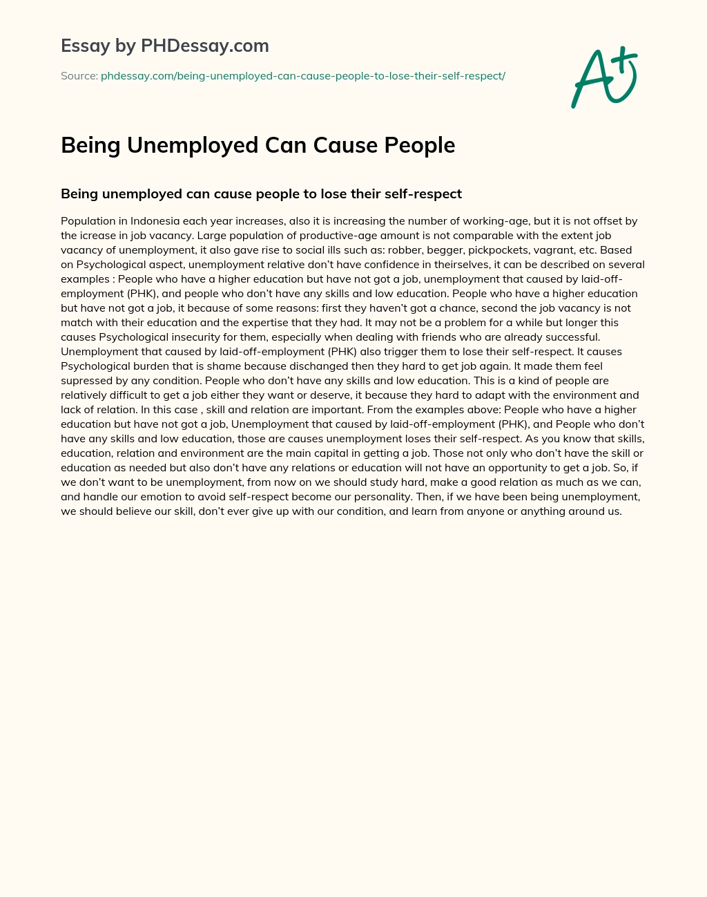 Being Unemployed Can Cause People essay