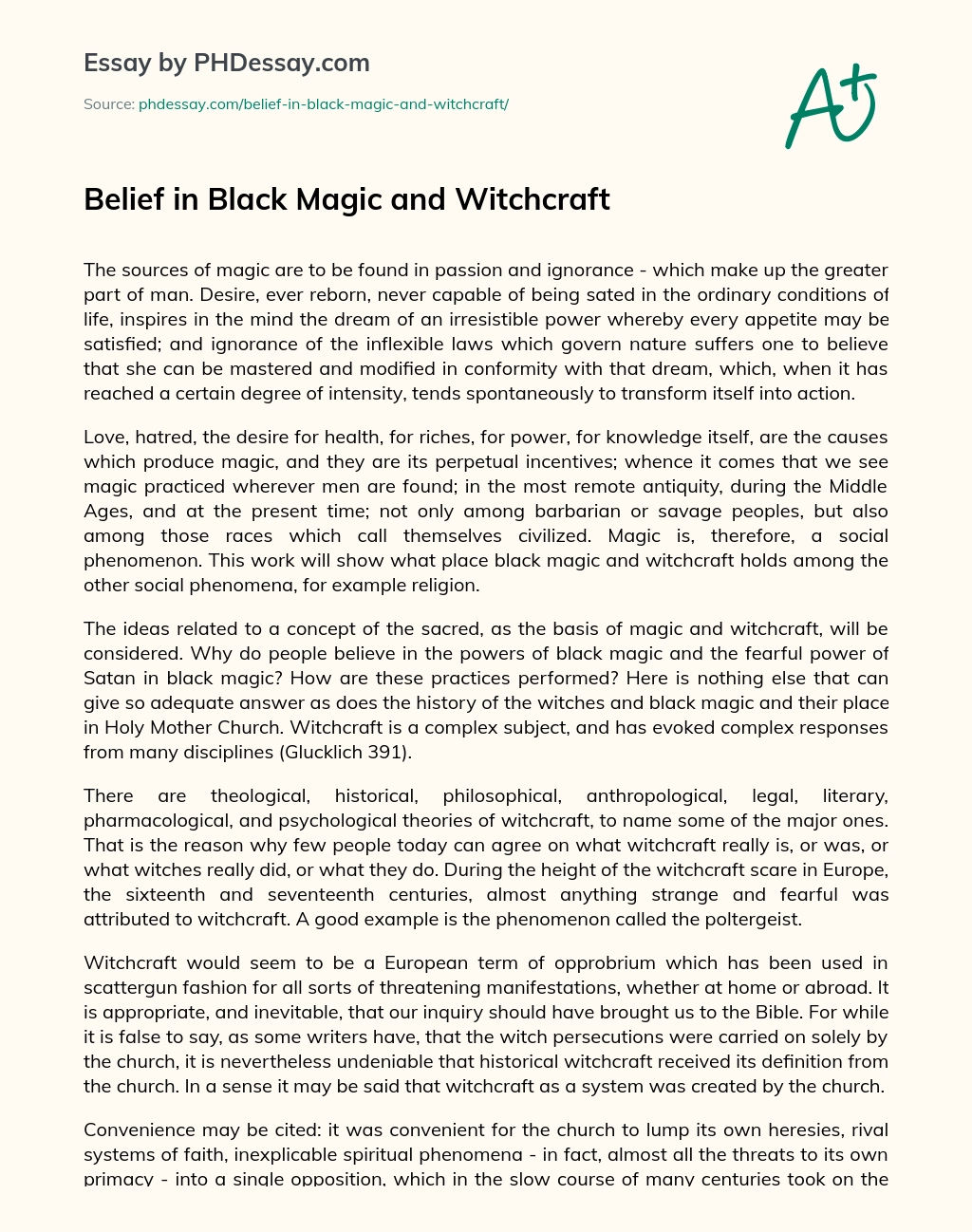 Belief in Black Magic and Witchcraft essay