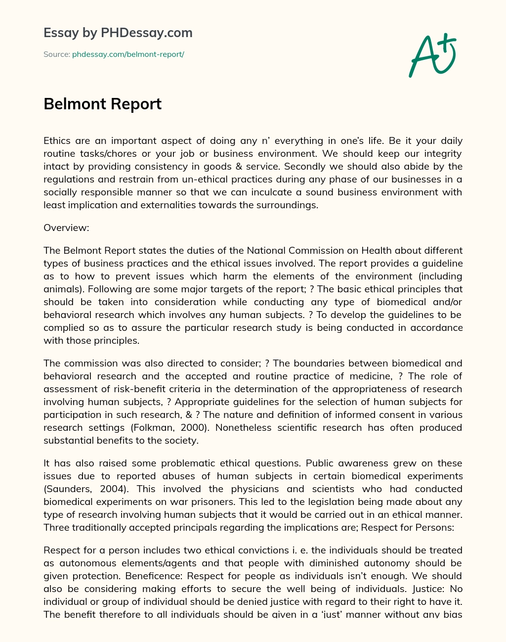 Belmont Report essay