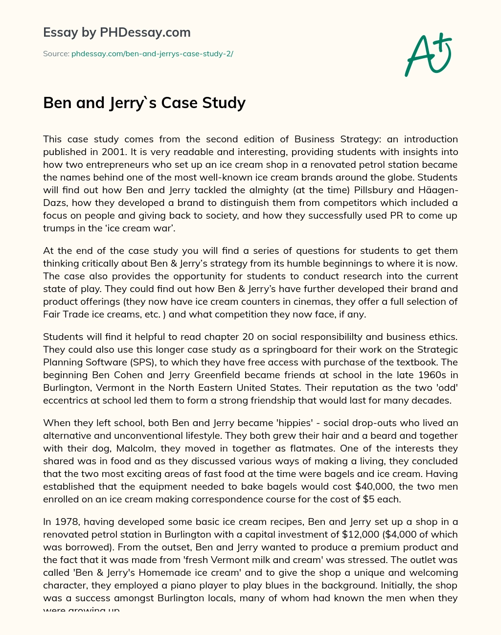 Ben and Jerry`s Case Study essay