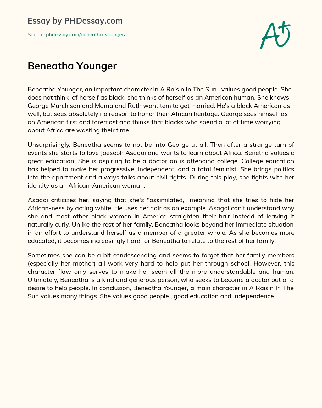 Beneatha Younger essay