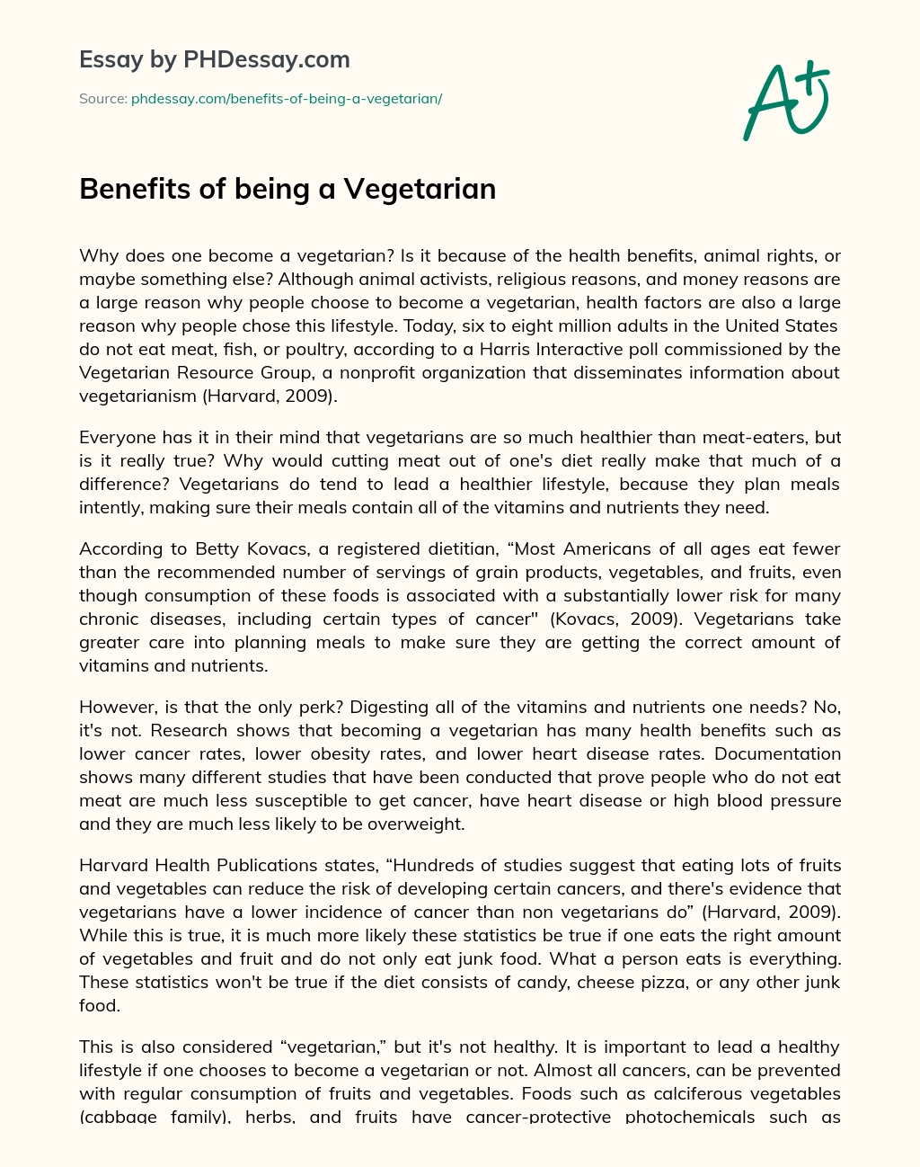 Benefits of being a Vegetarian essay