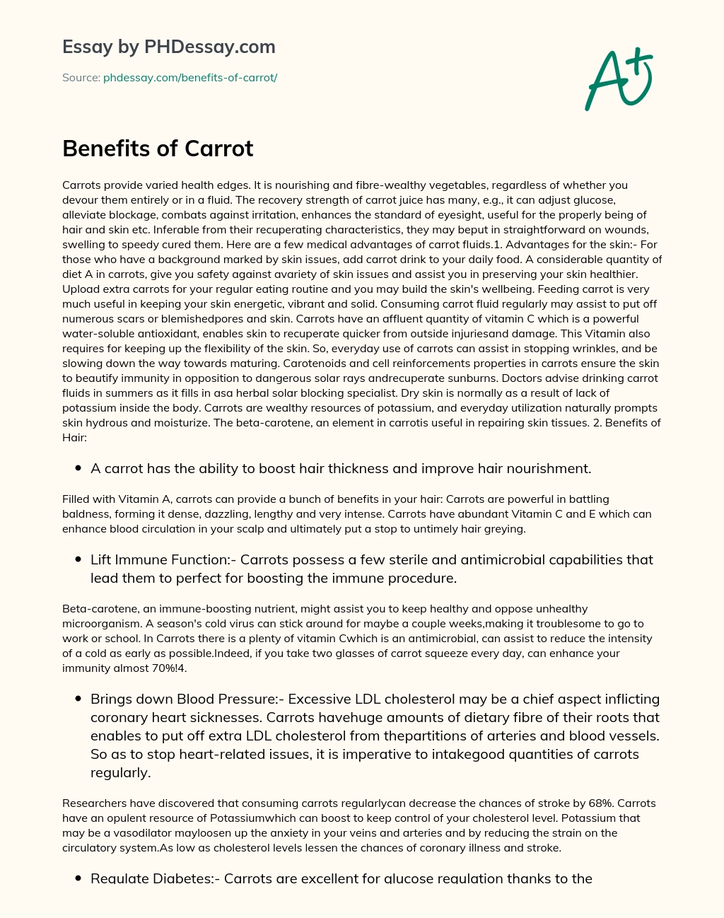 Benefits of Carrot essay