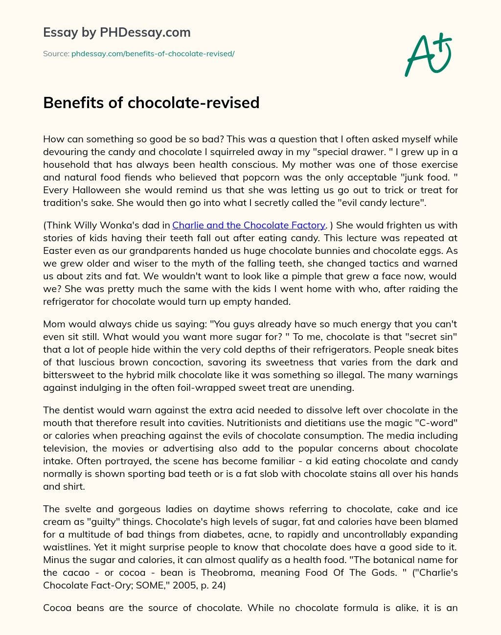 Benefits of chocolate-revised essay