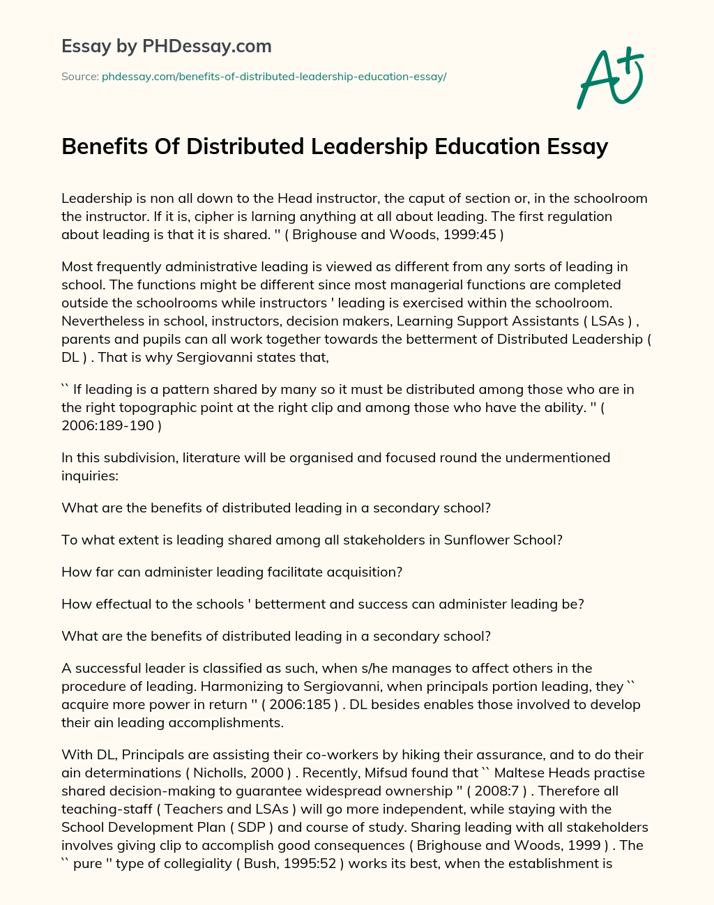 Benefits Of Distributed Leadership Education Essay essay