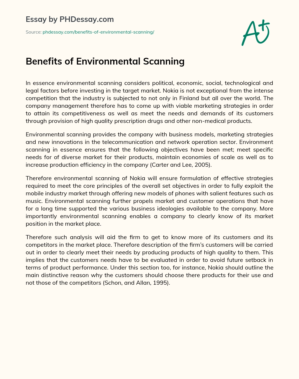 Benefits of Environmental Scanning essay