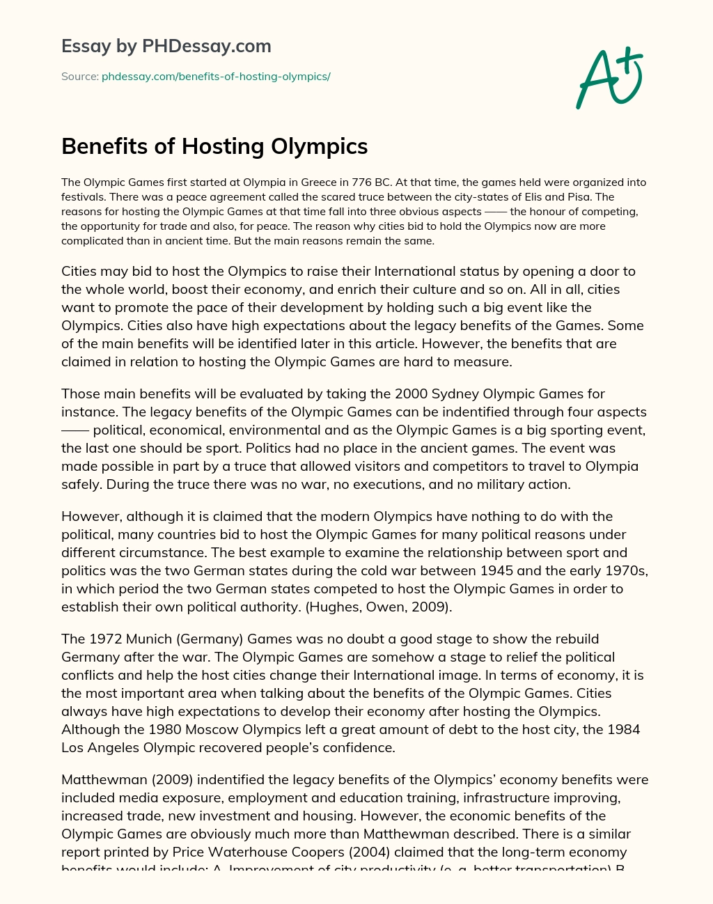 Benefits of Hosting Olympics essay