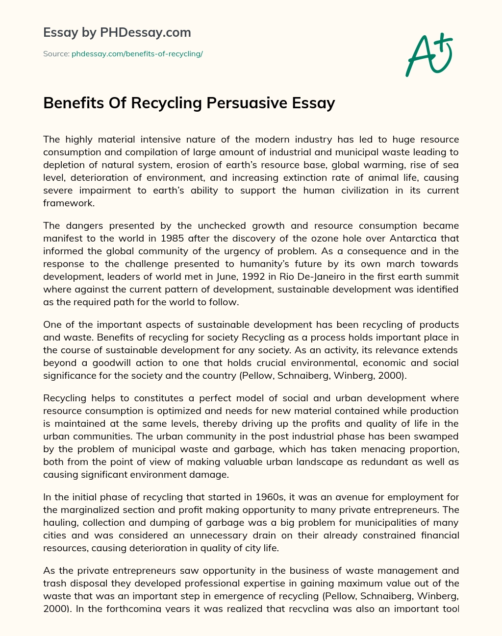 Benefits Of Recycling Persuasive Essay essay