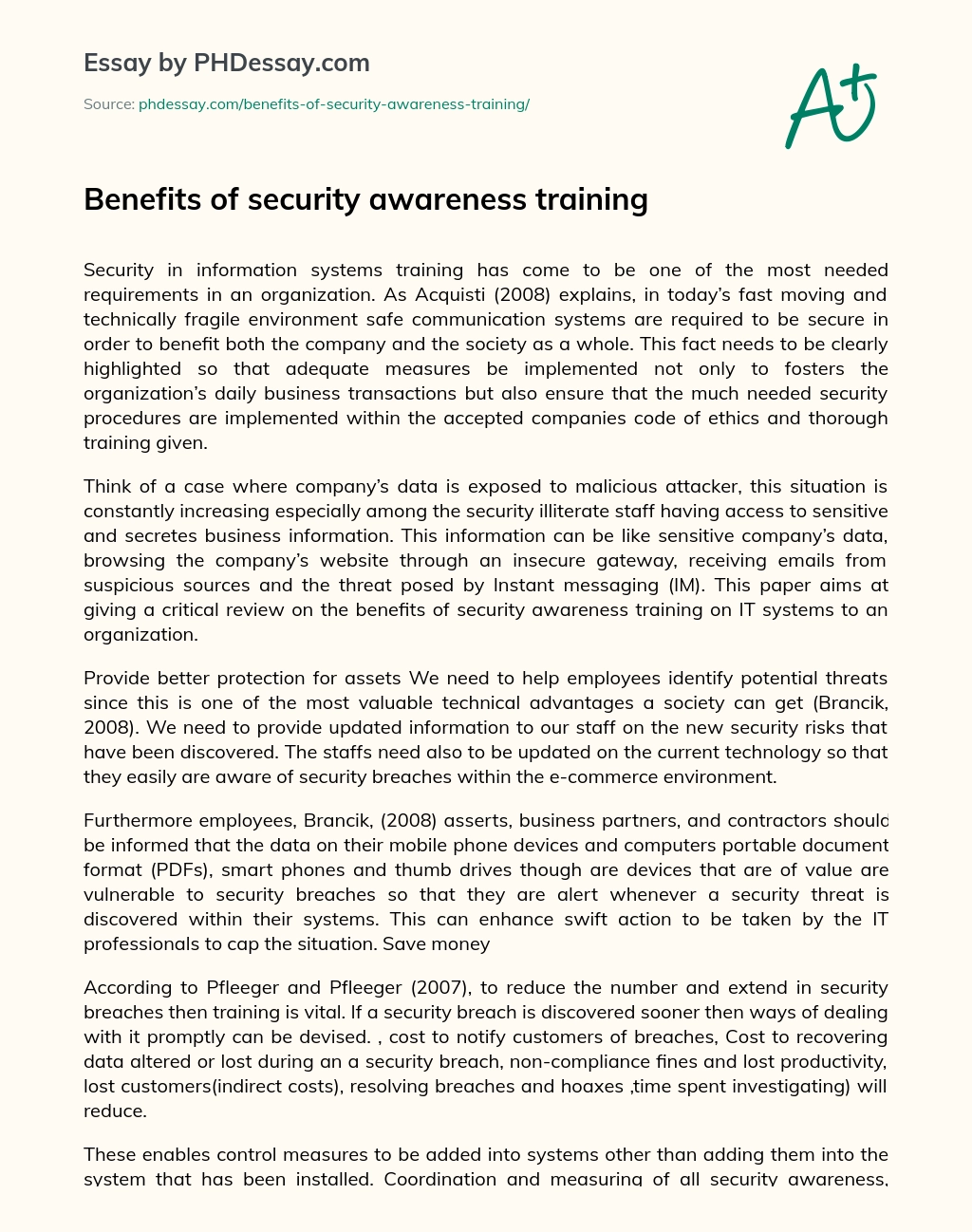 Benefits of security awareness training essay