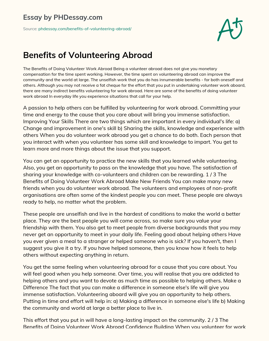 Benefits of volunteering abroad essay