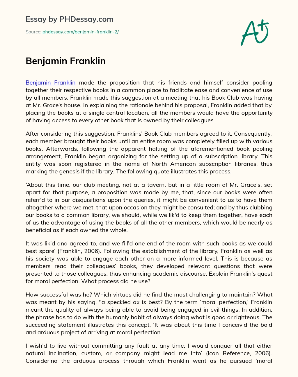 Benjamin Franklin essay