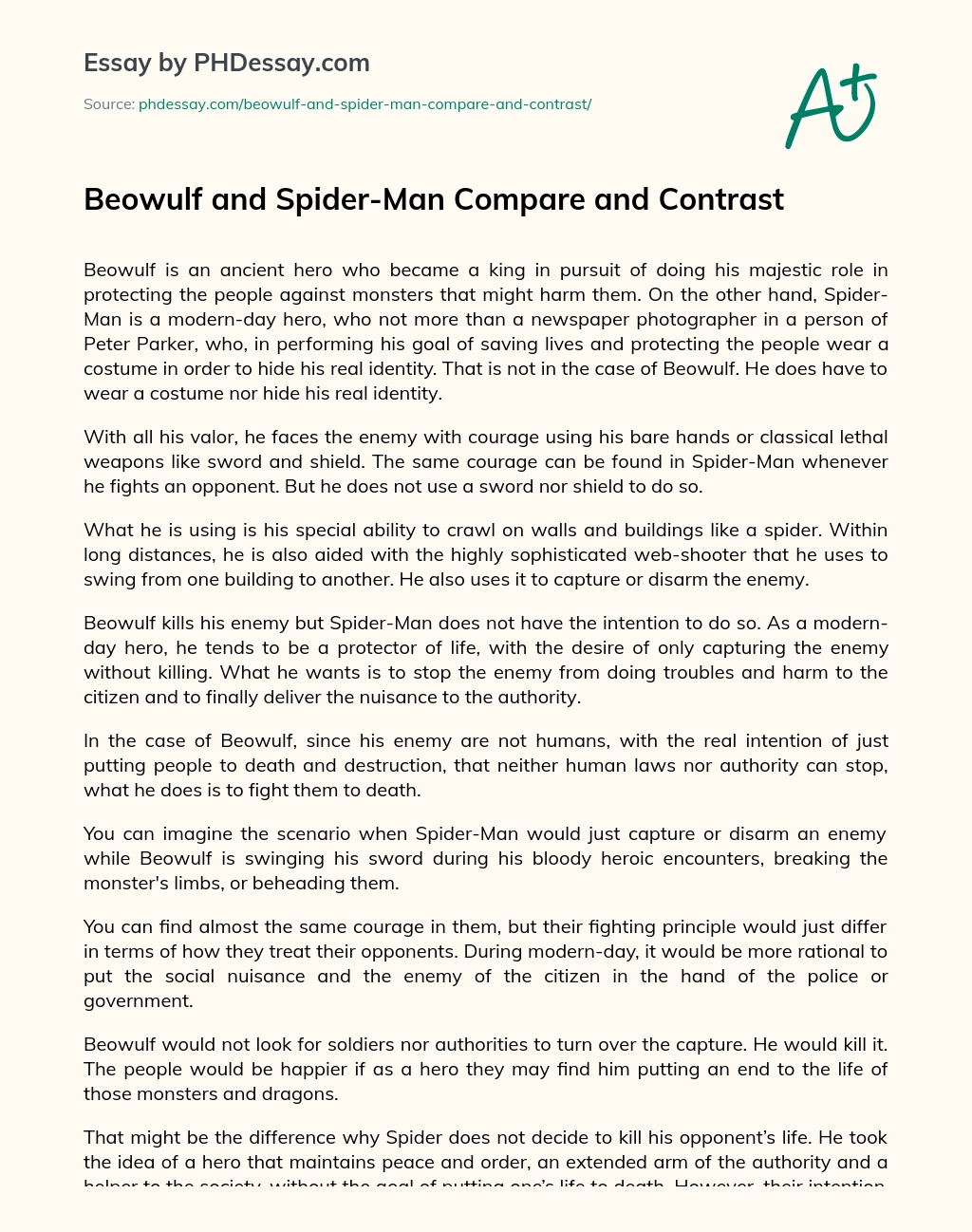 Beowulf and Spider-Man Compare and Contrast essay