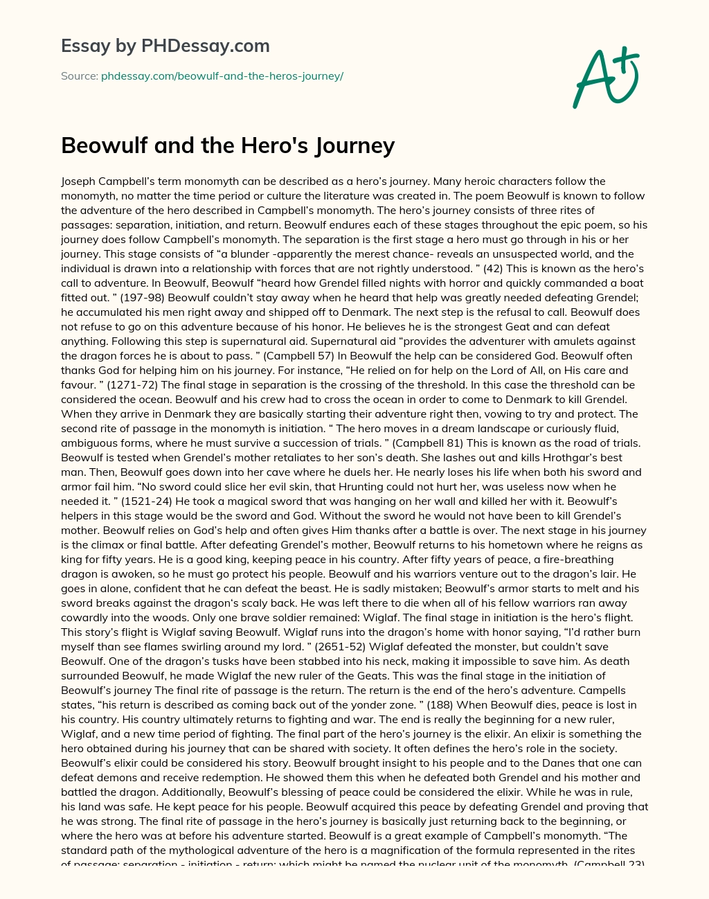 Beowulf and the Hero’s Journey essay